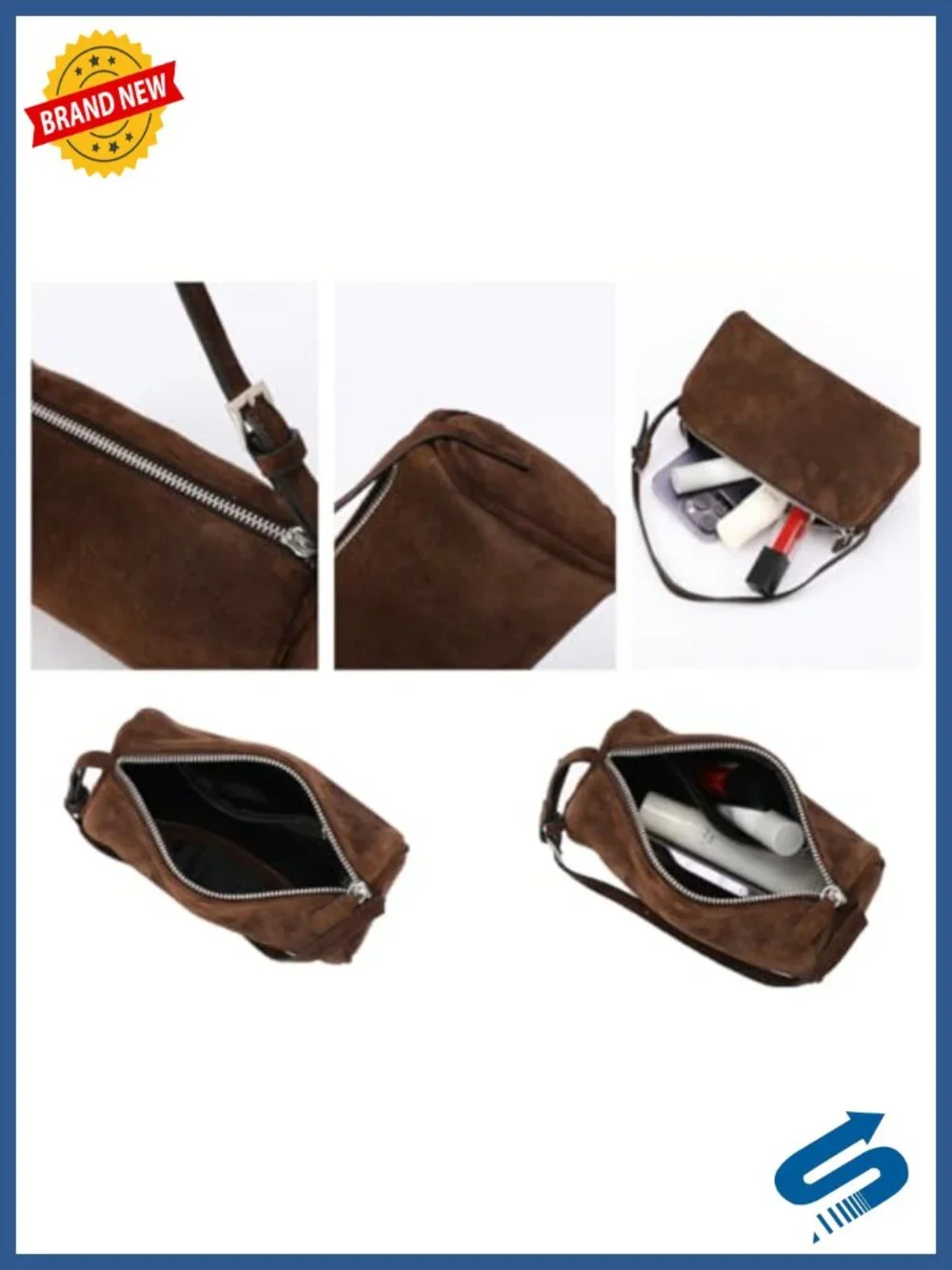 Genuine Suede Leather Barrel Purse Hobo Bag with Adjustable Strap Small Top